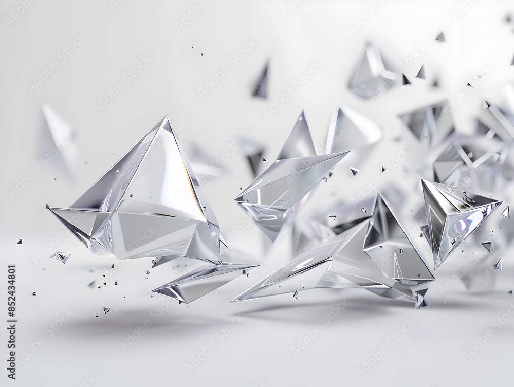 Poster monochrome 3d rendered geometric abstract with triangular faceted shapes