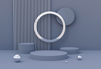 3D podium background grey color. Fashion podium. Abstract composition in minimal design. Platforms for product display presentation. Stage showcase.