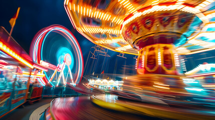 Abstract Photo of a Ferris Wheel and Carousel at Night