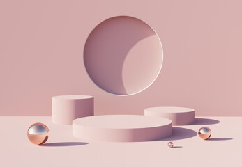 3D podium background beige color. Fashion podium. Abstract composition in minimal design. Platforms for product display presentation. Stage showcase.