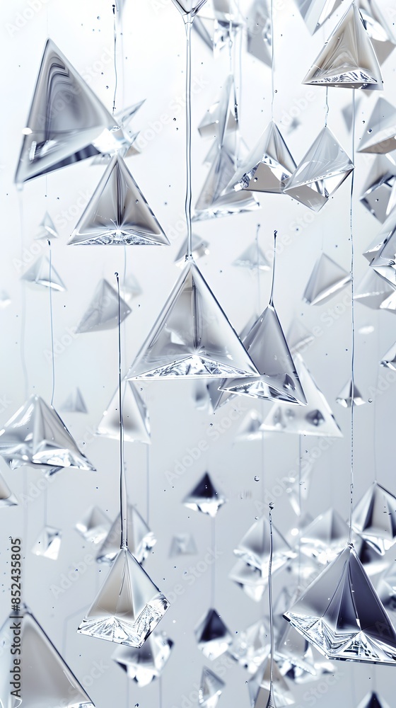 Poster sleek 3d rendered abstract drizzle and triangle shapes on white background