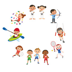 色々な運動をする人々とコピースペース 