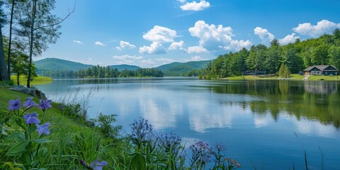 view of the lake with the mountains