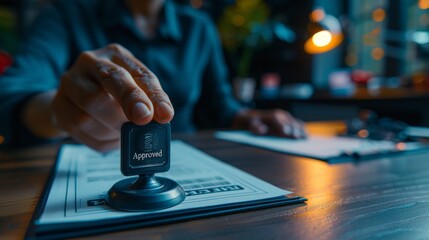 Hand Approving a Document With a Stamp