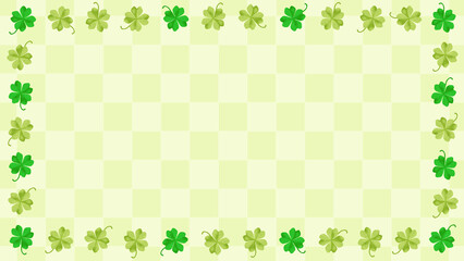 四葉のクローバー　幸運　和柄　市松模様　文様　和風フレーム　素材　枠　飾り枠　囲み　ポップ　おしゃれ　表紙　ポスター　16:9