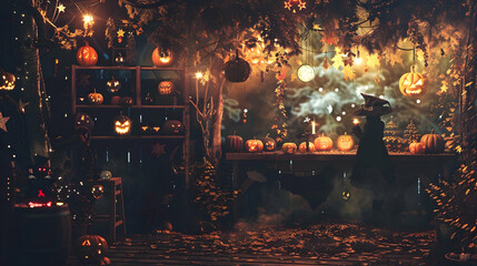 Obraz premium Enchanted Halloween Forest Background Illustration