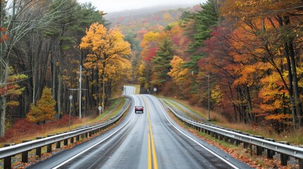 Snowy Street With Beautiful Autumn