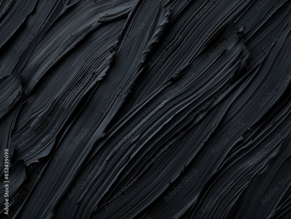 Poster dark abstract textured painting with deep black strokes creating a dramatic and intricate pattern.