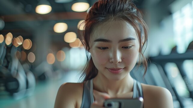Young Woman Checking Her Phone in the Gym