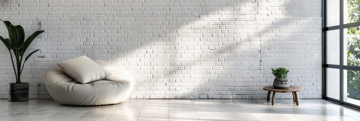 Minimalist Living Room with White Brick Wall