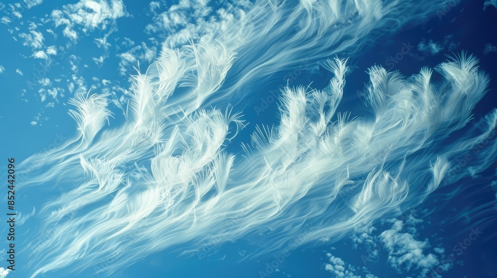 Wall mural feathery white clouds illuminated by sunlight in the sky