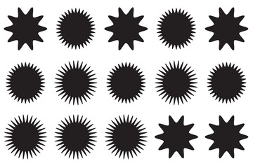 Shine stars shape icons, sparkling, geometric shapes symbols. Glow shiny icons for party or greeting cards. Vector illustration