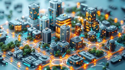 Smart city or intelligent building isometric vector concept. Smart home control concept. Concept home with technology system. 3d isometric vector illustration