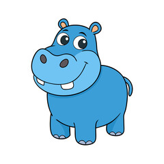 cute blue hippo illustration with a friendly smile