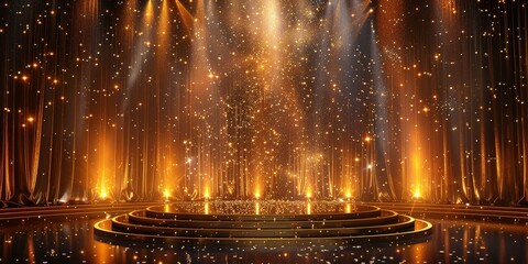 Golden Stage with Sparkling Lights and Curtains