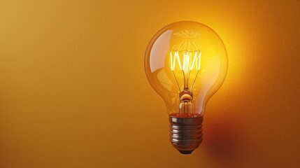 Glowing Lightbulb on a Yellow Background