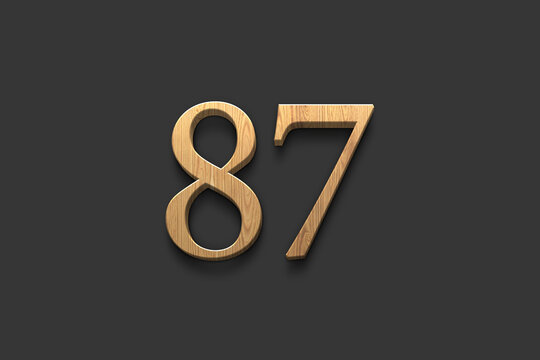 3D wooden logo of number 87 on dark grey background.