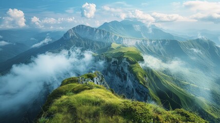 Majestic Mountain Peaks with Rolling Clouds Under A Clear Sky