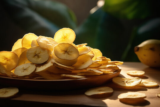 testy banana chips in the bowl