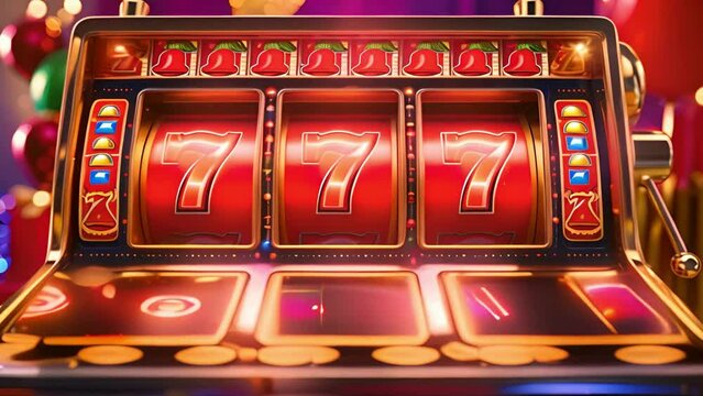 Big win 777 lottery casino concept with slot machine. Win jackpot in game slot machine