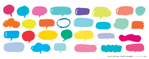 Cute vector speech bubble colorful set,Hand drawn set of speech bubbles with handwritten for book ,card, business, poster design. Vector illustration design for fashion fabrics, textile graphics