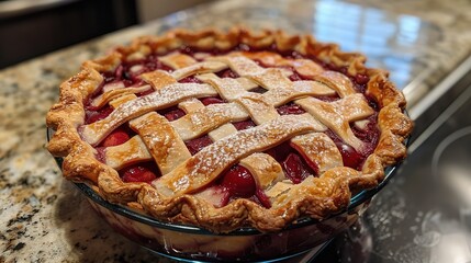 Homemade cherry pie with a flaky golden crust