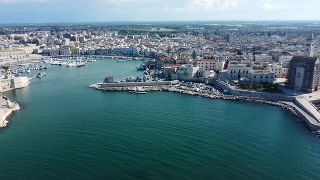 4K drone footage of the harbour and Cathedral at Trani, located in the Apulia region of southern Italy