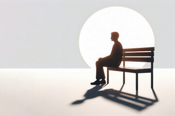 Silhouette of a man sitting on a bench. Space for text.