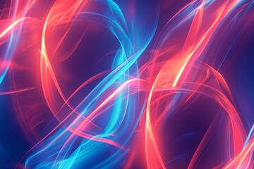 an abstract design with neon red and blue elements forming whimsical and playful curves. The artistic pattern evokes a sense of creativity and movement, ideal for backgrounds,