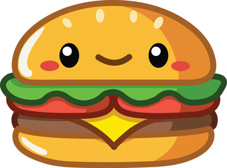 Cute smiling burger character in a kawaii style