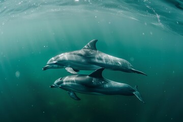 Obraz premium Vibrant Common Dolphins in Action. Marine Life Adventure concept