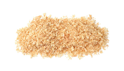 Pile of natural sawdust isolated on white, top view