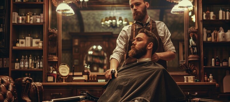 Vintage Barbershop with Classic Decor Featuring Well-Groomed Beard Finishing Touch