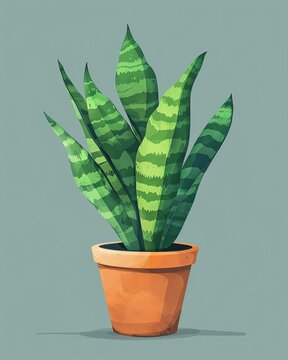 Fototapeta snake plant leaf in flat design front view herbal medicine theme animation vivid