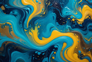 Fluid art drawing, abstract acrylic texture with flowing effect. Liquid paint backdrop with chaotic waves and swirls. Artistic background motion with glitter