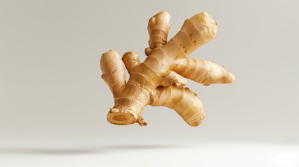 Levitation of Ginger Root Centered on White Background