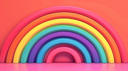 Obraz premium Vibrant rainbow arcs flat design front view saturated spectrum theme cartoon drawing vivid