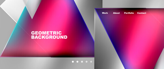 Metal triangles with colorful bright triangles. Geometric modern minimalist design template