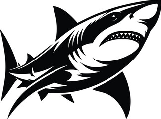 Obraz premium modern and simple shark silhouette, a negatively spaced shark in black color icon vector temple, export wild shark 