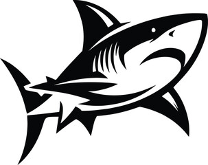 modern and simple shark silhouette, a negatively spaced shark in black color  icon vector temple, export wild shark 