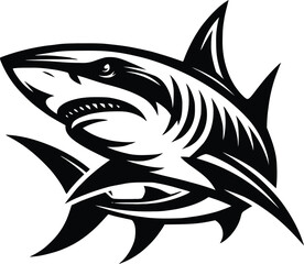 modern and simple shark silhouette, a negatively spaced shark in black color  icon vector temple, export wild shark 