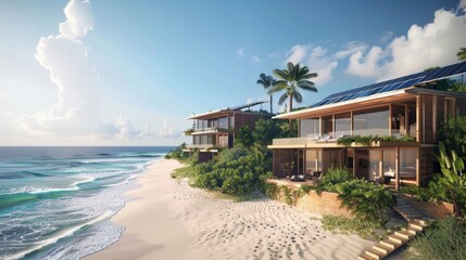 Luxurious Eco-Friendly Beach Resort with Solar Panels and Stunning Ocean Views