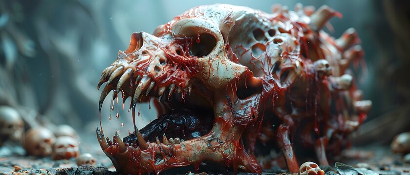 3D render, A monstrous craving fuels the regeneration of a beast from its own mutilated remains., Hyperrealism
