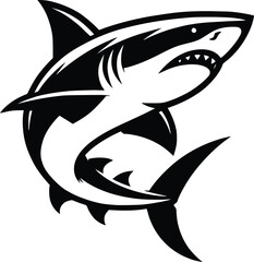 modern and simple shark silhouette, a negatively spaced shark in black color  icon vector temple, export wild shark 