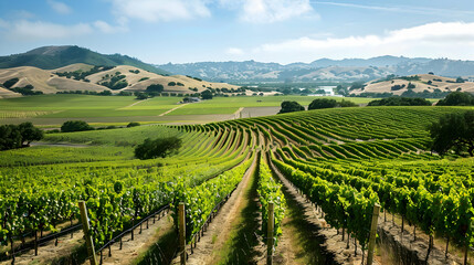 Fototapeta premium Vineyard Rows in Rolling Hills Landscape Photo