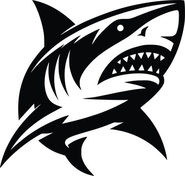 modern and simple shark silhouette, a negatively spaced shark in black color  icon vector temple, export wild shark 
