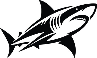 modern and simple shark silhouette, a negatively spaced shark in black color  icon vector temple, export wild shark 