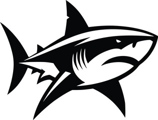 modern and simple shark silhouette, a negatively spaced shark in black color  icon vector temple, export wild shark 