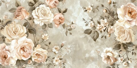 Flowers wall background with amazing red and white roses, Wedding decoration, hand made.