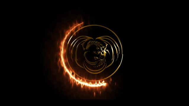 3d dragon logo fire effect green screen background